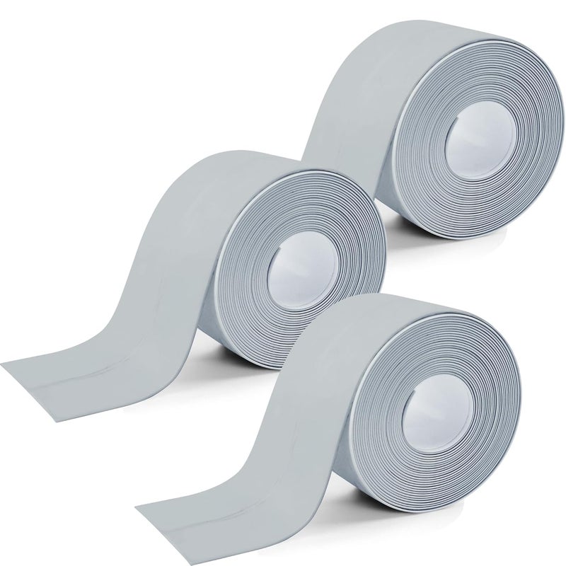 BHUCUTU 3 Rolls 1.5 Inch Caulk Tape Self Adhesive Toilet Caulking Strip Bathroom Sealing Caulk Strip Peel and Stick Bathtub Caulking Tape, 10.5 Feet Each Roll (Grey) - Image 1
